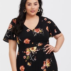 Torrid Black Floral Challis Tulip Leg Jumpsuit